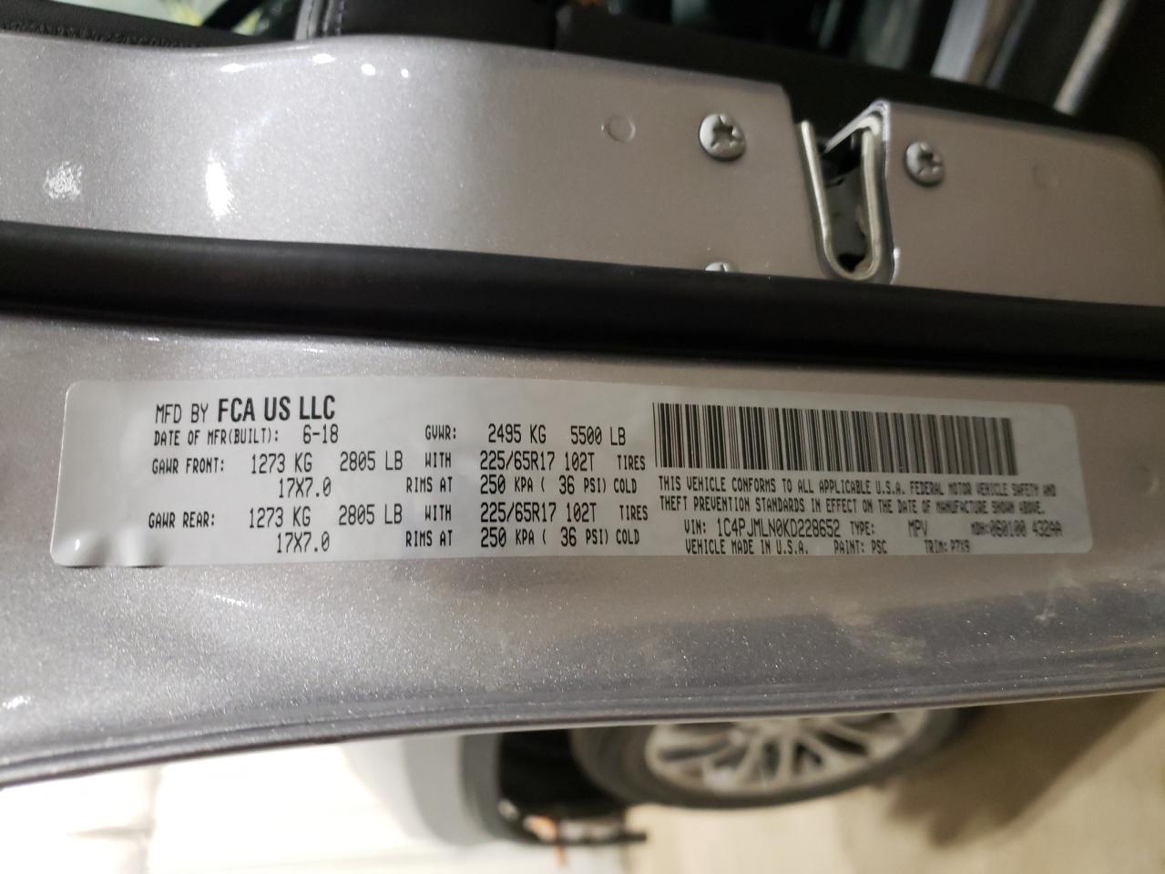 Photo 10 from auction – 2019 JEEP CHEROKEE L with VIN 1C4PJMLN0KD228652