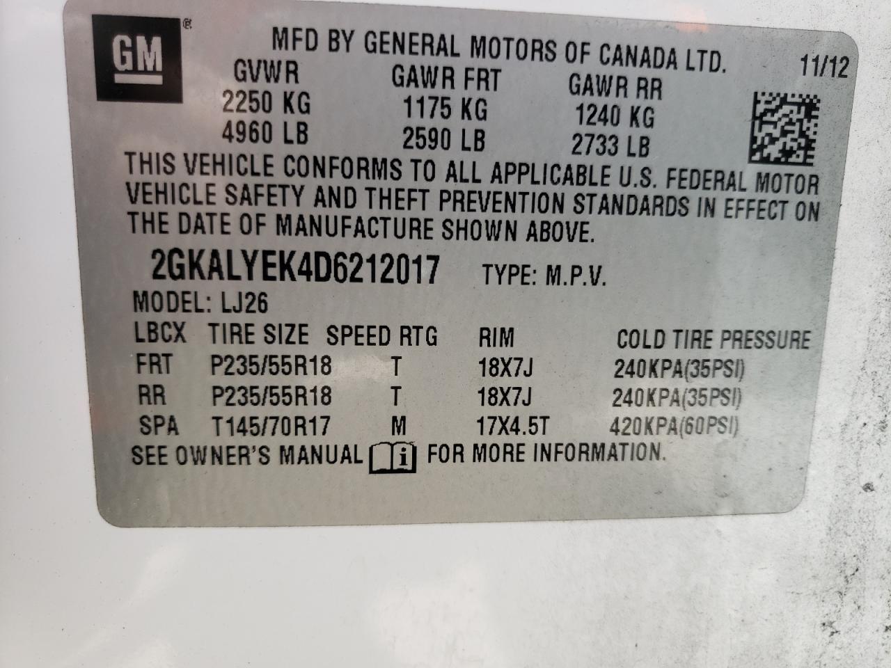 Photo 10 from auction – 2013 GMC TERRAIN DE with VIN 2GKALYEK4D6212017