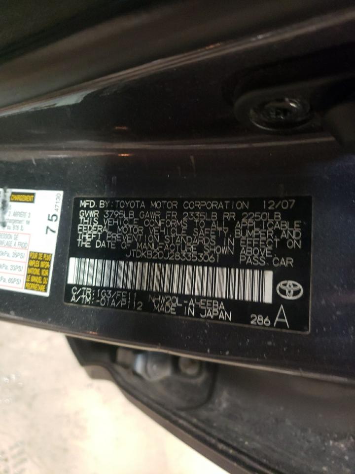 Photo 10 from auction – 2008 TOYOTA PRIUS with VIN JTDKB20U283353061