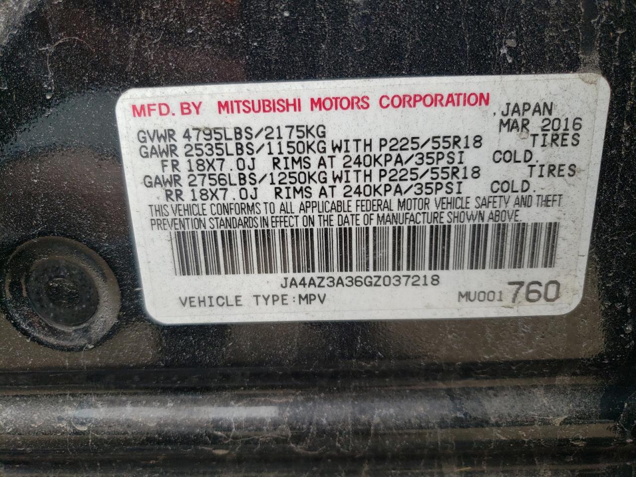 Photo 10 from auction – 2016 MITSUBISHI OUTLANDER with VIN JA4AZ3A36GZ037218