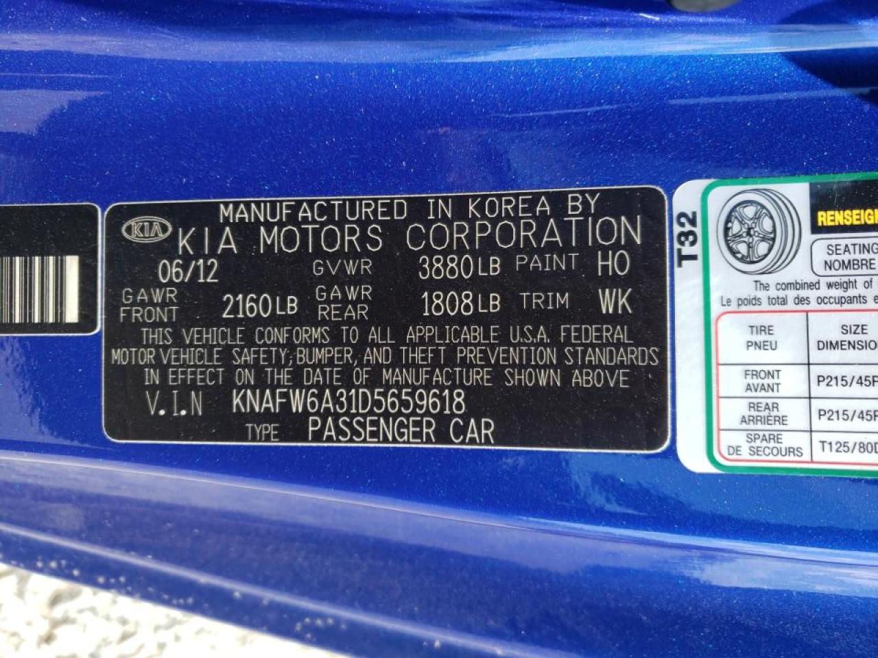 Photo 10 from auction – 2013 KIA FORTE SX with VIN KNAFW6A31D5659618