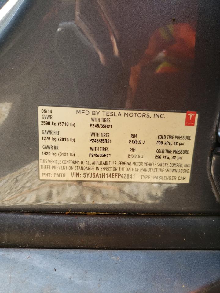Photo 10 from auction – 2014 TESLA MODEL S with VIN 5YJSA1H14EFP42841