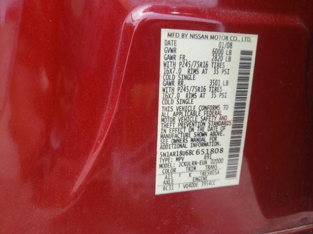 Photo 10 from auction – 2008 NISSAN PATHFINDER with VIN 5N1AR18U68C651808