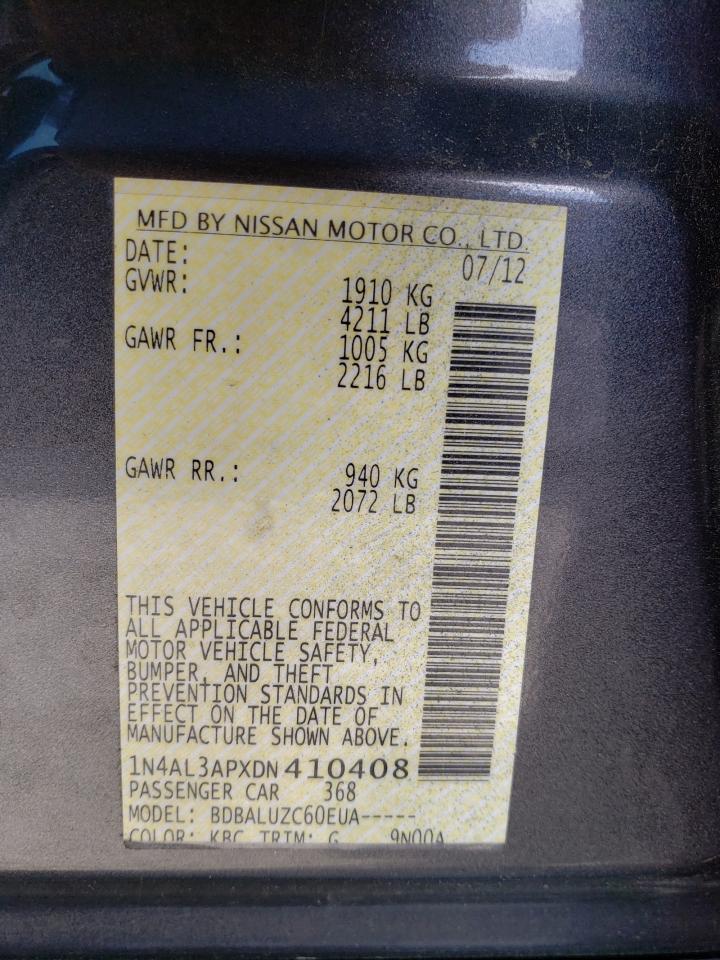 Photo 10 from auction – 2013 NISSAN ALTIMA with VIN 1N4AL3APXDN410408