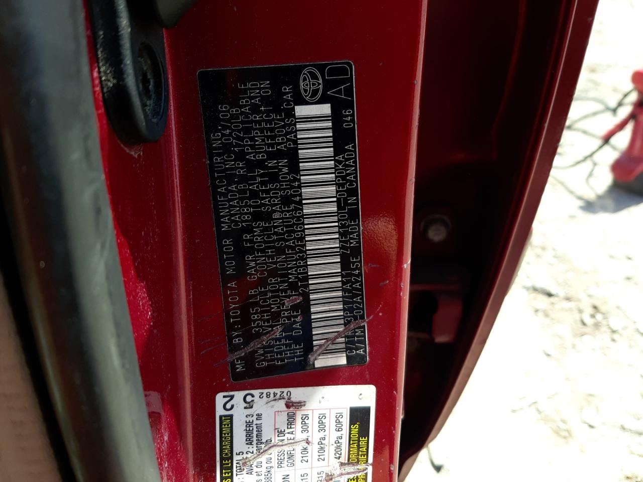 Photo 10 from auction – 2006 TOYOTA COROLLA CE with VIN 2T1BR32E96C674042