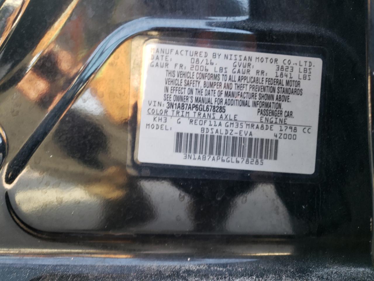 Photo 10 from auction – 2016 NISSAN SENTRA S with VIN 3N1AB7AP6GL678285