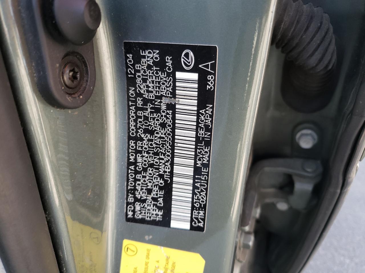 Photo 10 from auction – 2005 LEXUS ES 330 with VIN JTHBA30G955090844