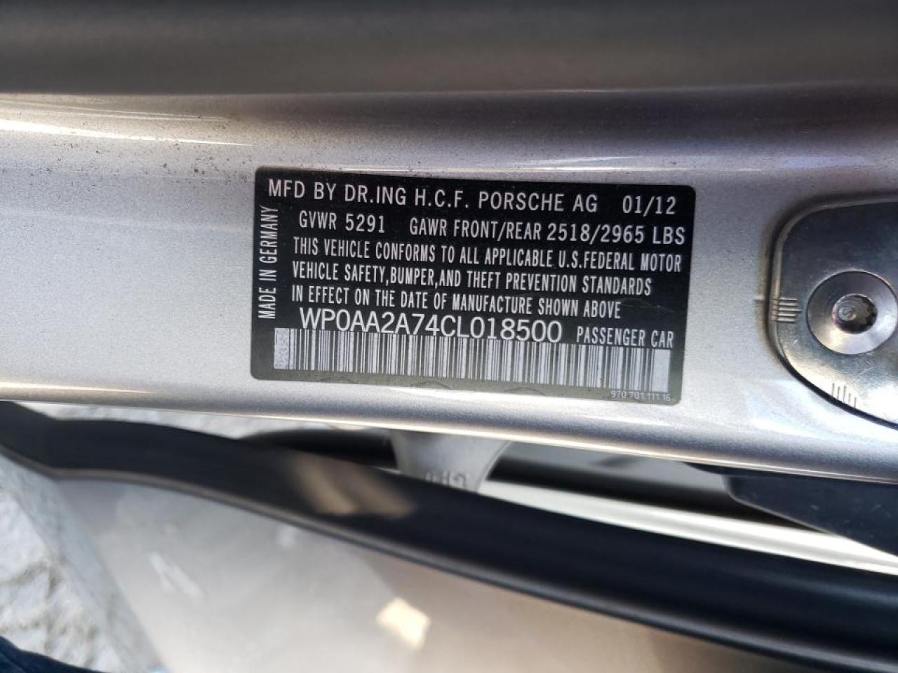 Photo 10 from auction – 2012 PORSCHE PANAMERA 2 with VIN WP0AA2A74CL018500