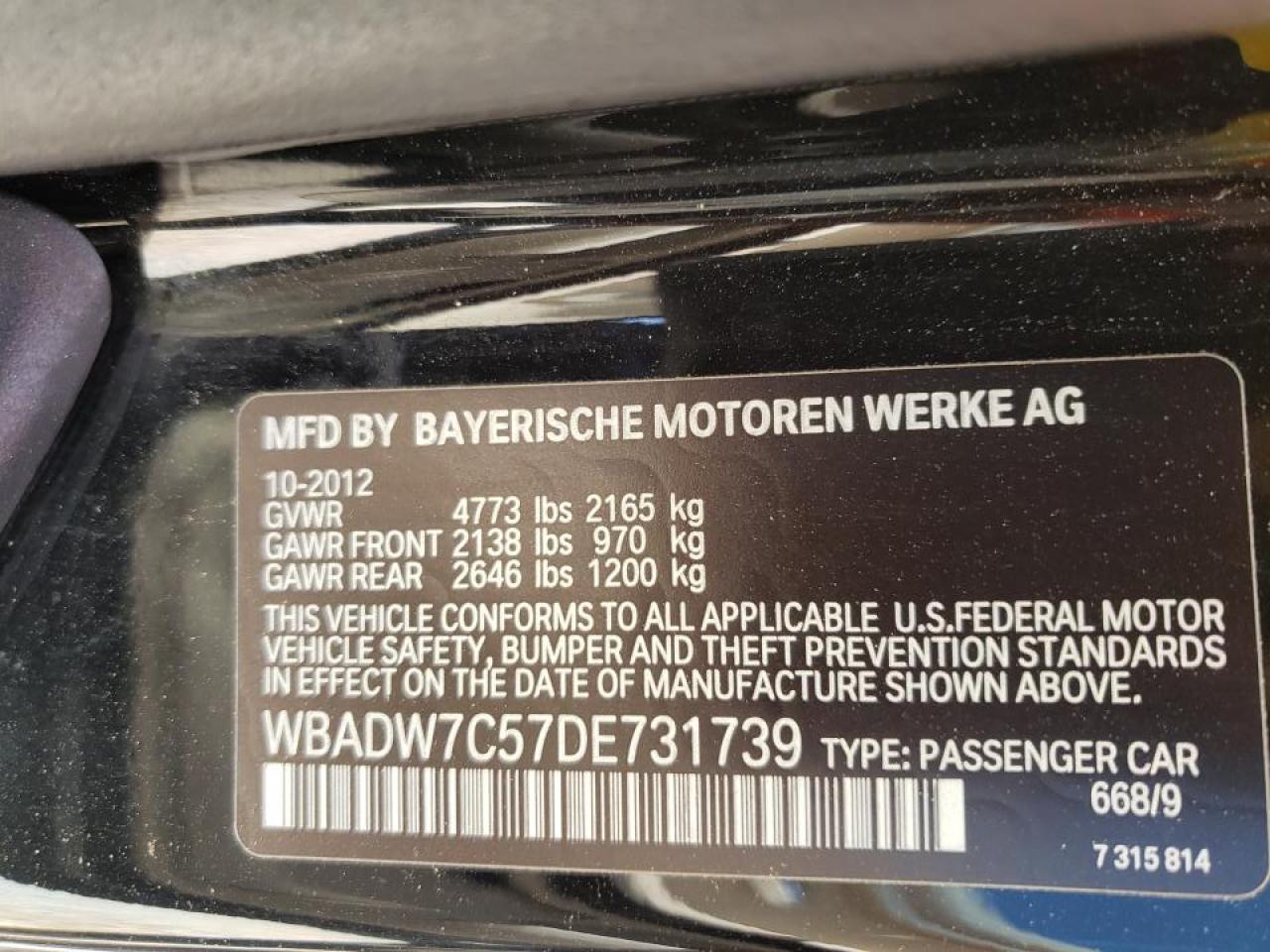 Photo 10 from auction – 2013 BMW 328 I SULE with VIN WBADW7C57DE731739