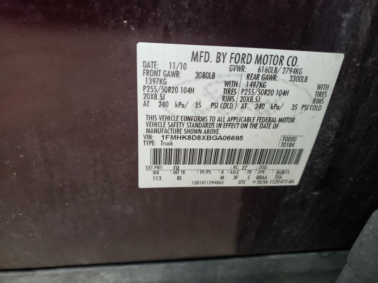 Photo 10 from auction – 2011 FORD EXPLORER X with VIN 1FMHK8D8XBGA06695