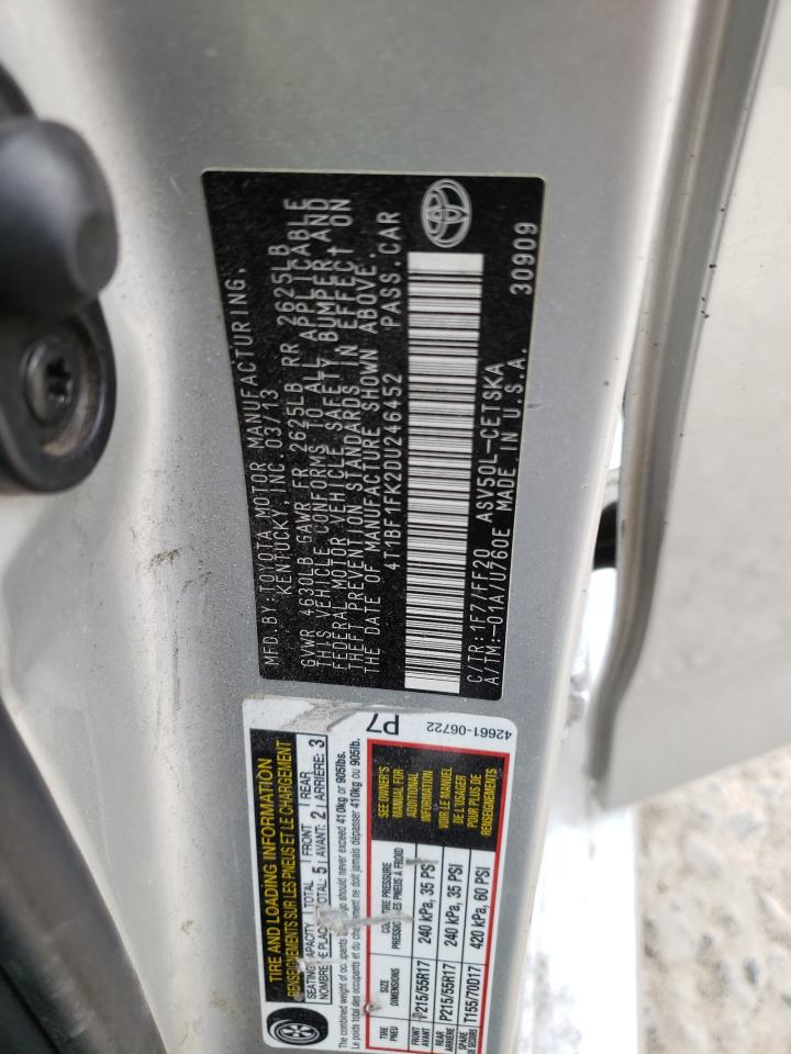 Photo 10 from auction – 2013 TOYOTA CAMRY L with VIN 4T1BF1FK2DU246452