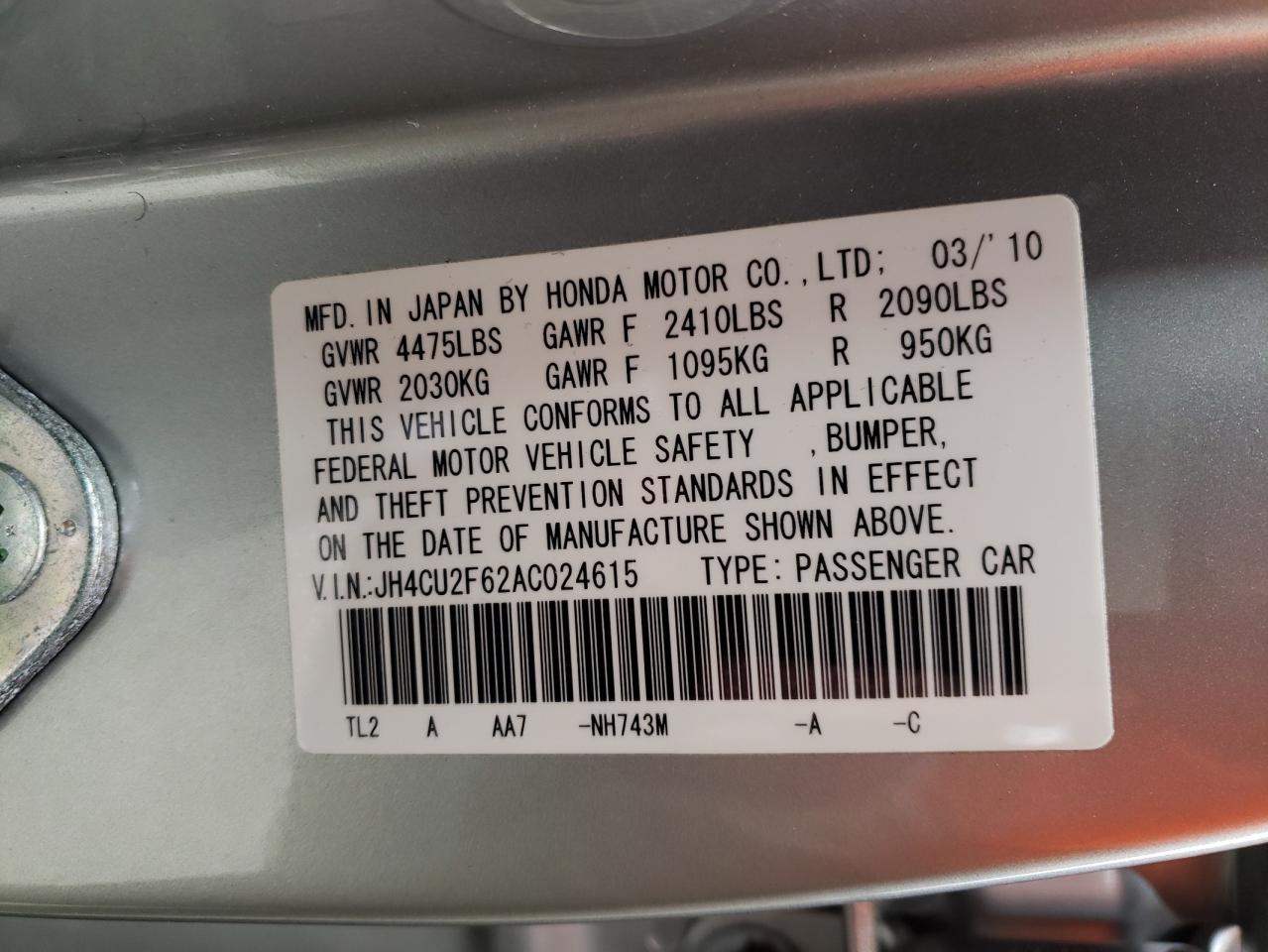 Photo 10 from auction – 2010 ACURA TSX with VIN JH4CU2F62AC024615