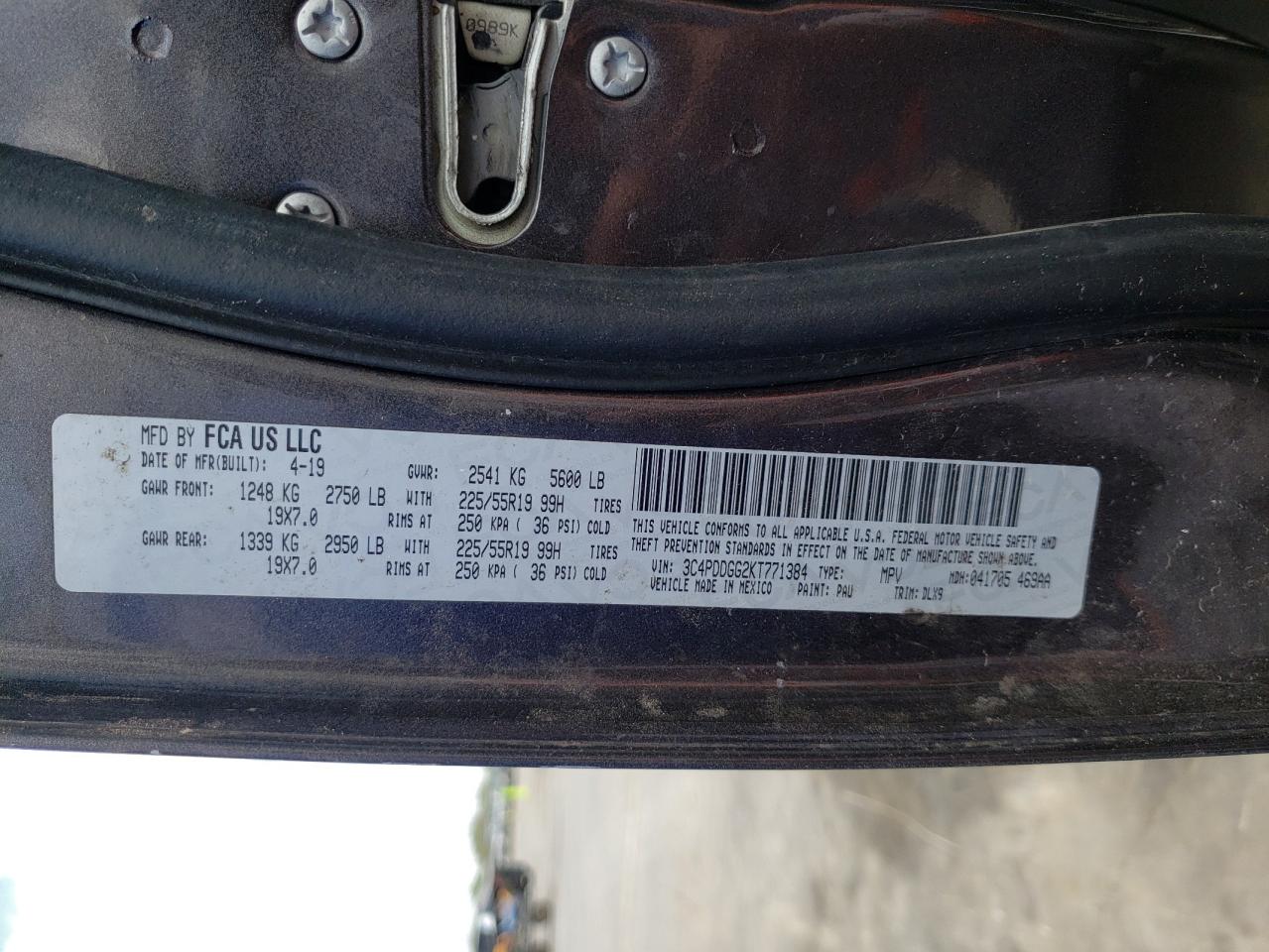 Photo 10 from auction – 2019 DODGE JOURNEY CR with VIN 3C4PDDGG2KT771384