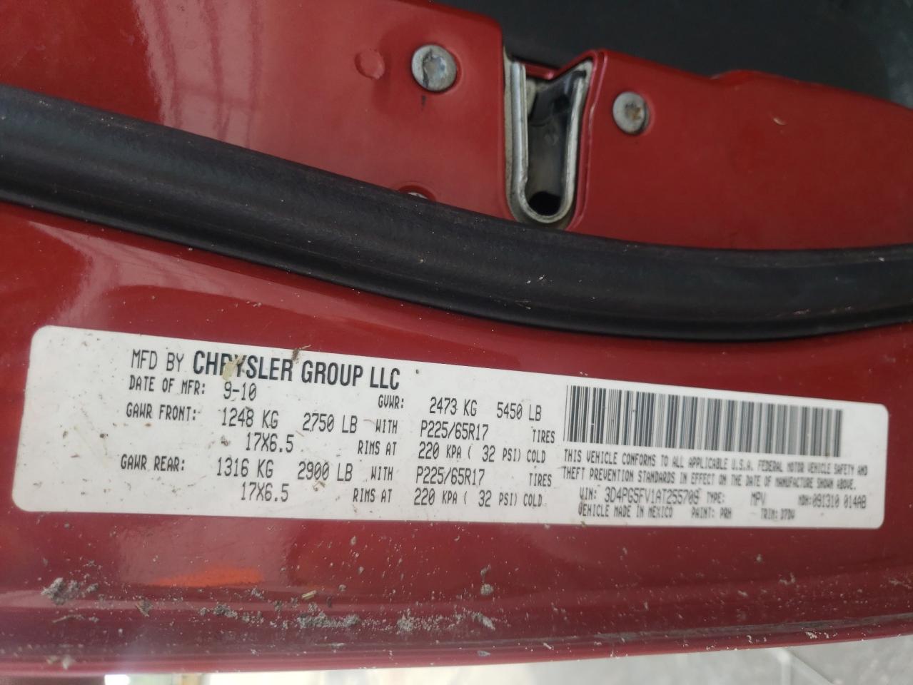 Photo 10 from auction – 2010 DODGE JOURNEY SX with VIN 3D4PG5FV1AT255709