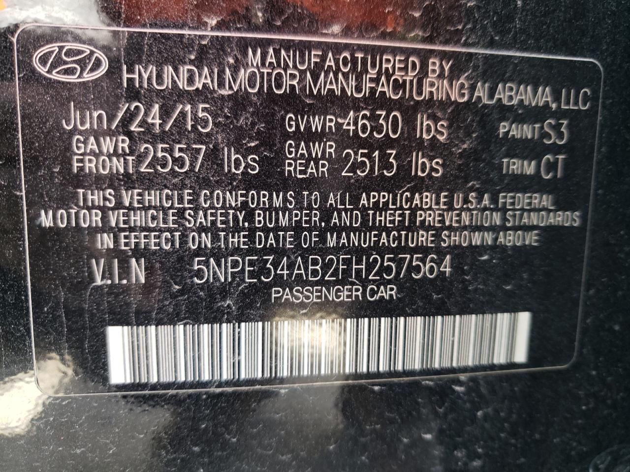 Photo 10 from auction – 2015 HYUNDAI SONATA SPO with VIN 5NPE34AB2FH257564