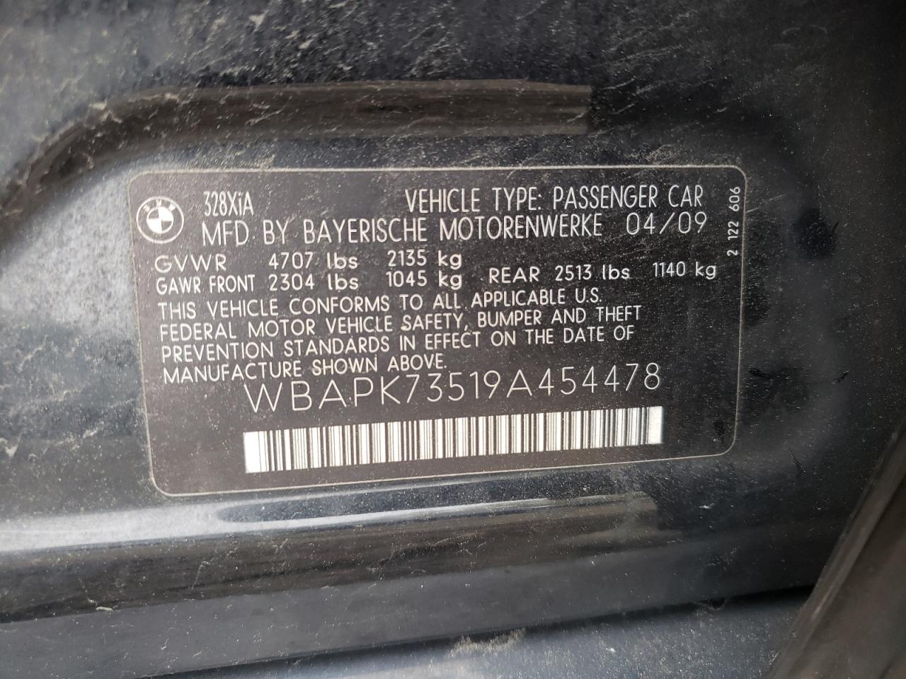 Photo 10 from auction – 2009 BMW 328 XI with VIN WBAPK73519A454478