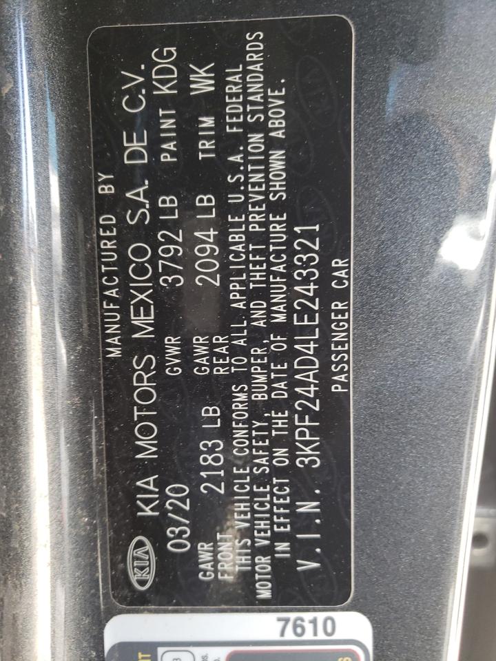 Photo 10 from auction – 2020 KIA FORTE FE with VIN 3KPF24AD4LE243321