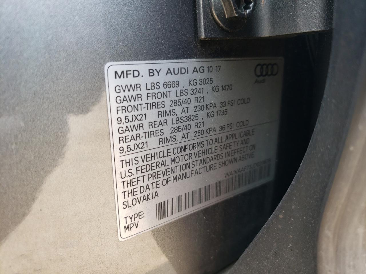 Photo 10 from auction – 2018 AUDI Q7 PRESTIG with VIN WA1VAAF73JD020678