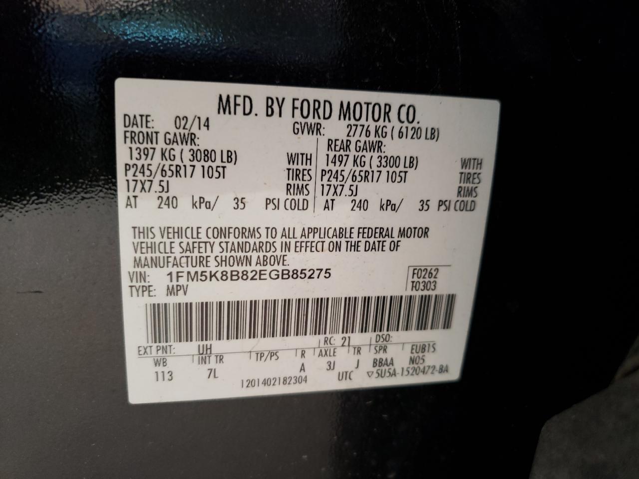 Photo 10 from auction – 2014 FORD EXPLORER with VIN 1FM5K8B82EGB85275