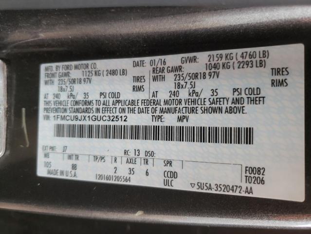 Photo 10 from auction – 2016 FORD ESCAPE TIT with VIN 1FMCU9JX1GUC32512