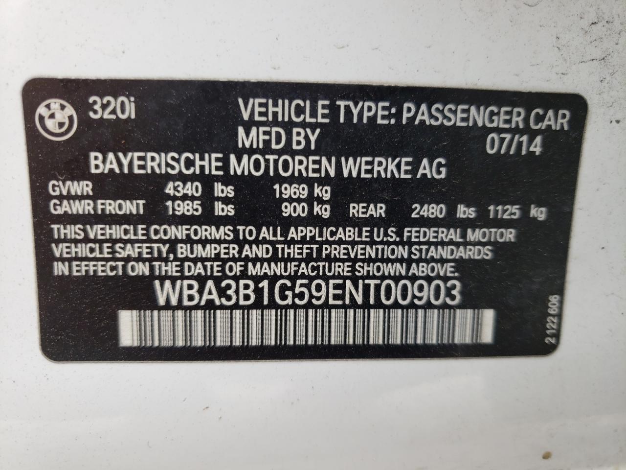 Photo 10 from auction – 2014 BMW 320 I with VIN WBA3B1G59ENT00903