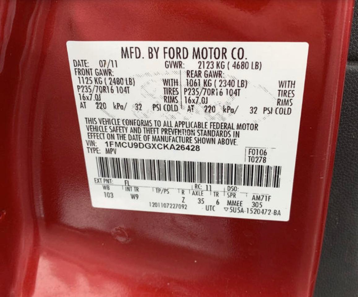 Photo 10 from auction – 2012 FORD ESCAPE XLT with VIN 1FMCU9DGXCKA26428