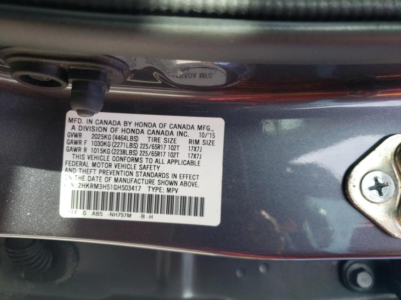 Photo 10 from auction – 2016 HONDA CR-V EX with VIN 2HKRM3H51GH503417