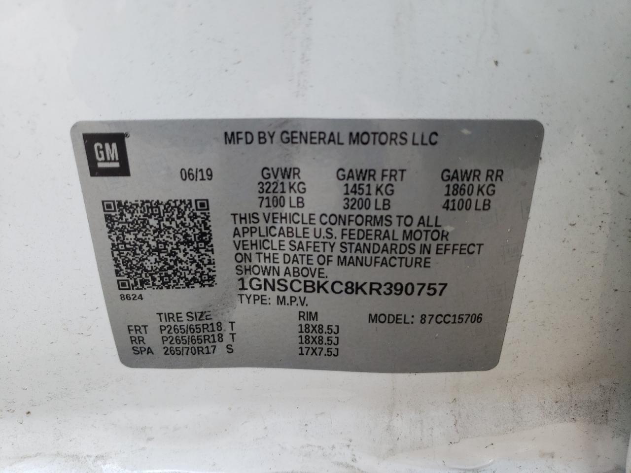 Photo 10 from auction – 2019 CHEVROLET TAHOE C150 with VIN 1GNSCBKC8KR390757