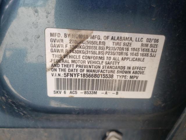 Photo 10 from auction – 2006 HONDA PILOT EX with VIN 5FNYF18566B015538