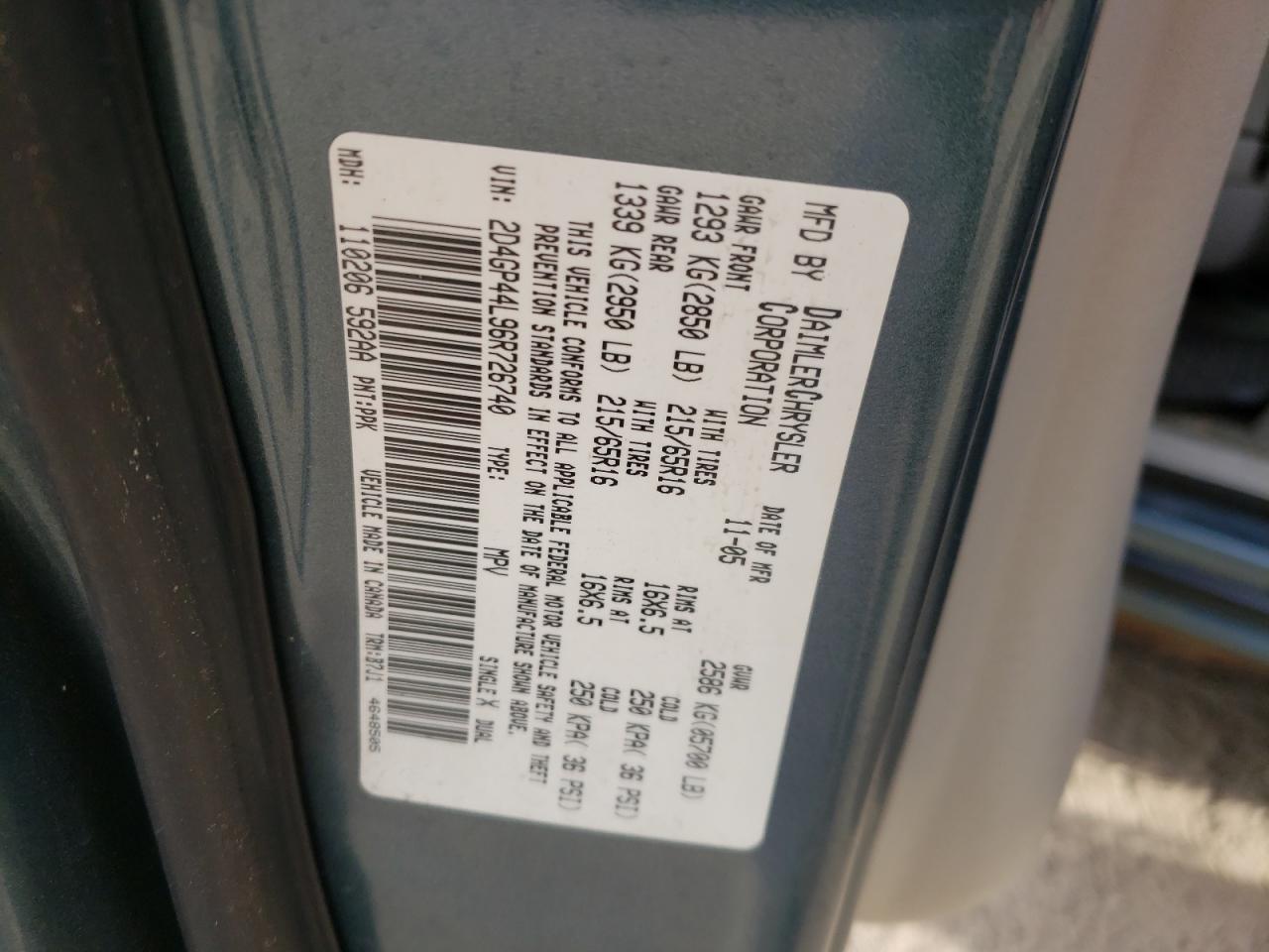 Photo 10 from auction – 2006 DODGE GRAND CARA with VIN 2D4GP44L96R726740