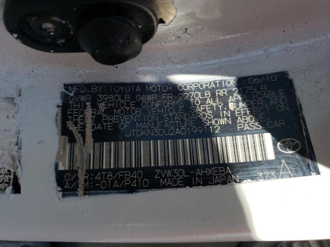 Photo 10 from auction – 2010 TOYOTA PRIUS with VIN JTDKN3DU2A0199112