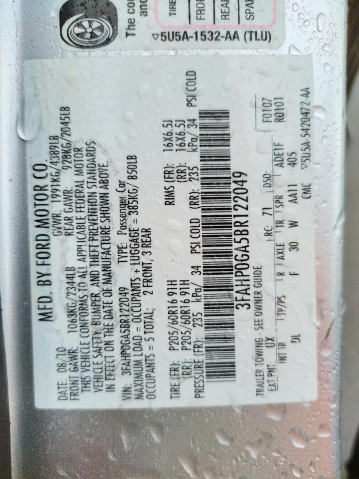 Photo 10 from auction – 2011 FORD FUSION S with VIN 3FAHP0GA5BR122049