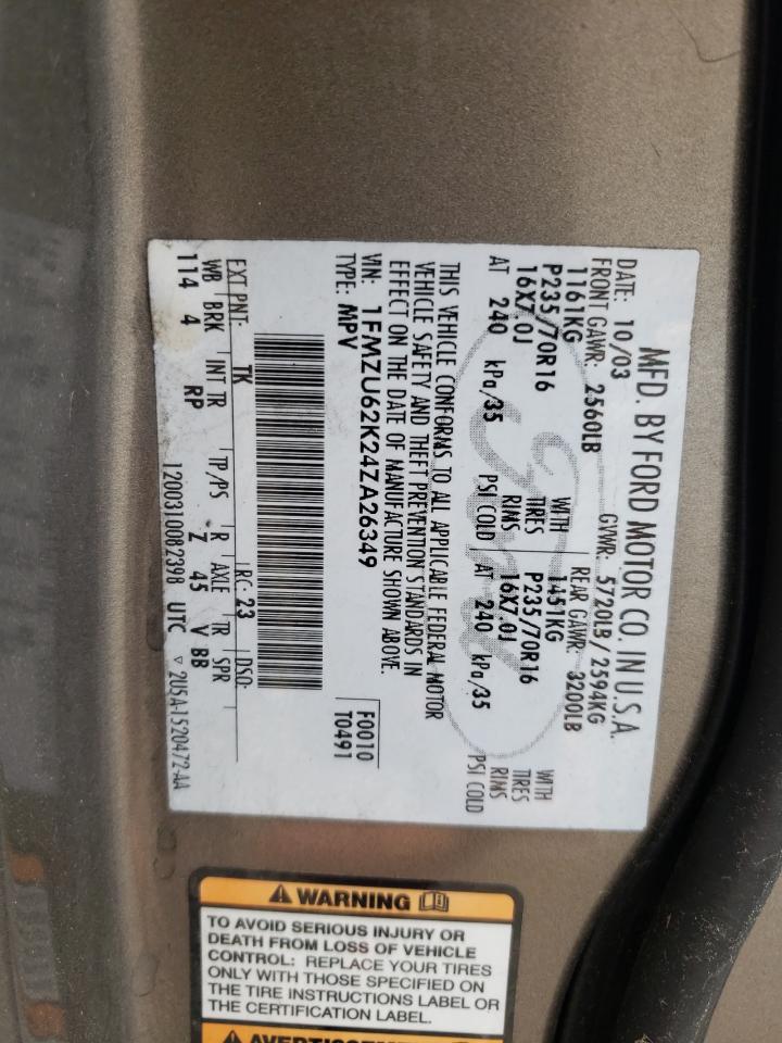 Zdjęcie 10 z aukcji – 2004 FORD EXPLORER X z VIN 1FMZU62K24ZA26349