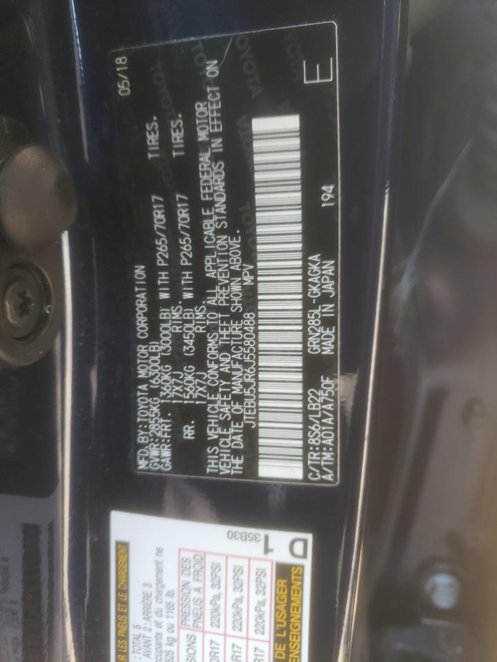 Photo 10 from auction – 2018 TOYOTA 4RUNNER SR with VIN JTEBU5JR6J5580488