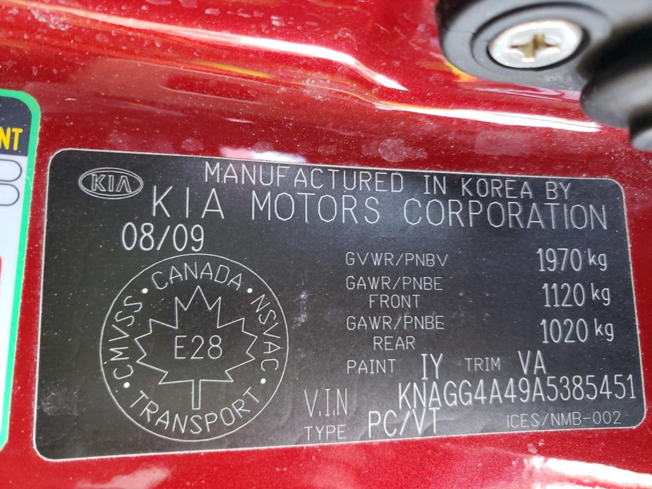 Photo 10 from auction – 2010 KIA OPTIMA LX with VIN KNAGG4A49A5385451