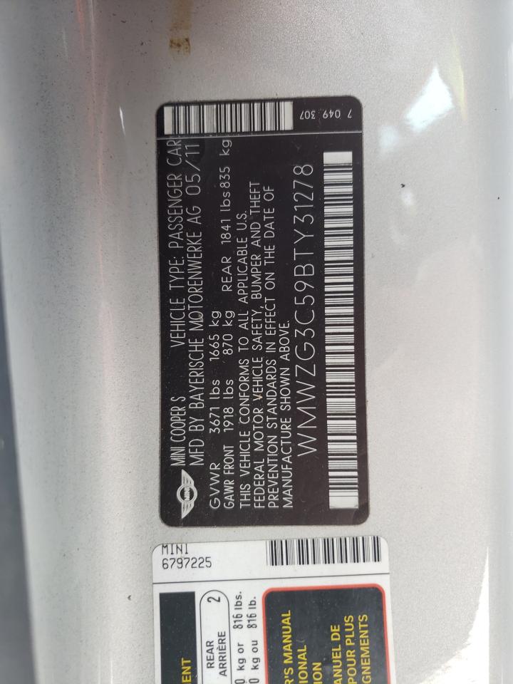 Foto 10 de la subasta – 2011 MINI COOPER S C con VIN WMWZG3C59BTY31278