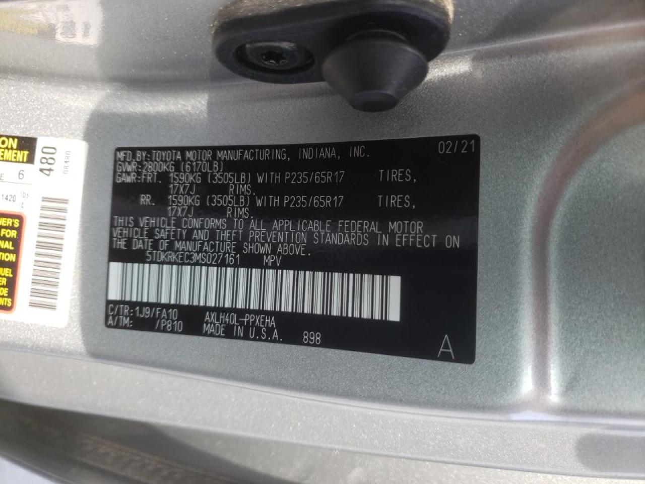 Photo 10 from auction – 2021 TOYOTA SIENNA LE with VIN 5TDKRKEC3MS027161