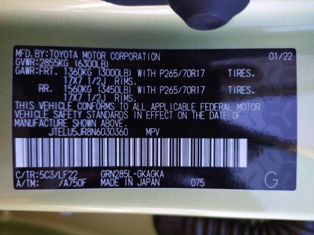 Photo 10 from auction – 2022 TOYOTA 4RUNNER SR with VIN JTELU5JR8N6030360