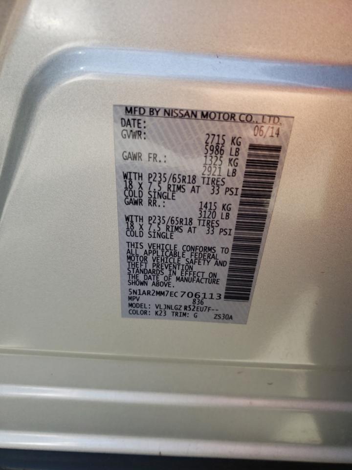 Photo 10 from auction – 2014 NISSAN PATHFINDER with VIN 5N1AR2MM7EC706113
