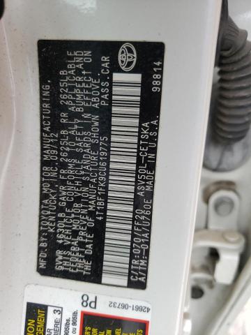 Photo 10 from auction – 2012 TOYOTA CAMRY BASE with VIN 4T1BF1FK9CU619775