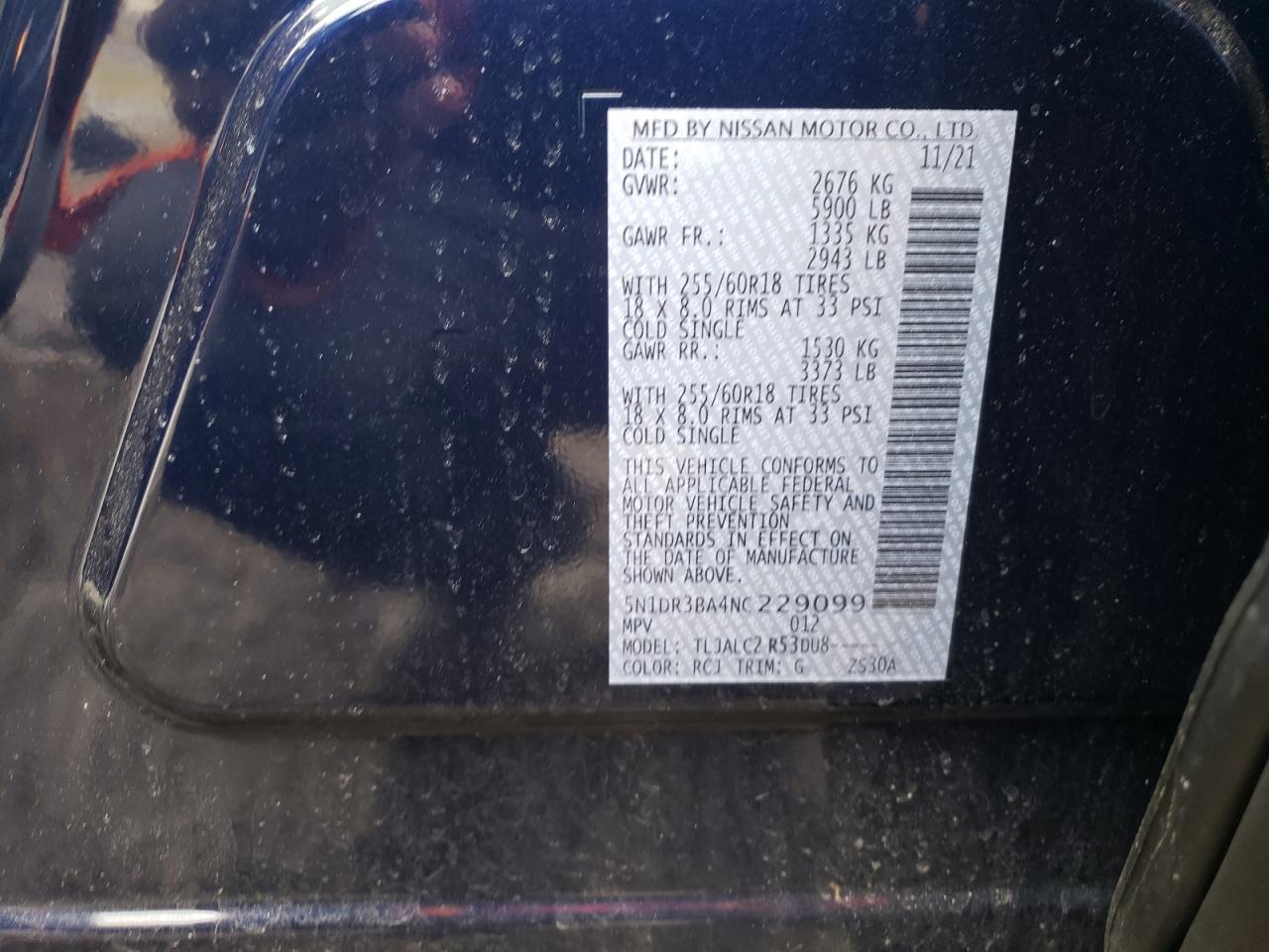 Photo 10 from auction – 2022 NISSAN PATHFINDER with VIN 5N1DR3BA4NC229099