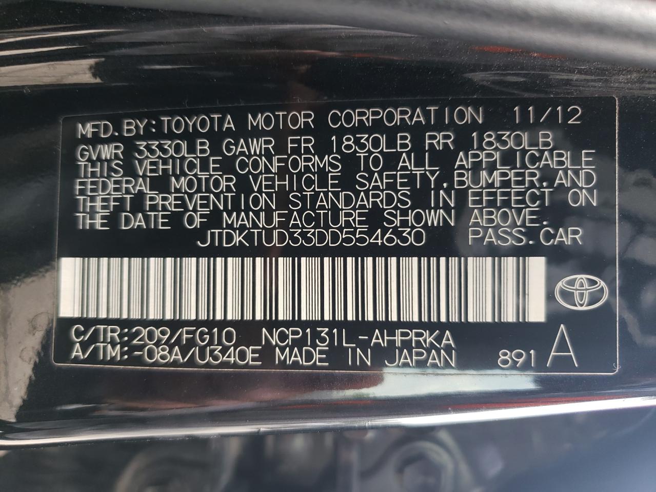 Photo 10 from auction – 2013 TOYOTA YARIS with VIN JTDKTUD33DD554630