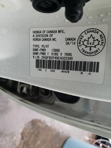 Photo 10 from auction – 2014 HONDA CIVIC LX with VIN 2HGFB2F49EH022349