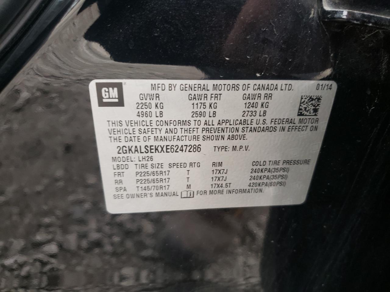 Photo 10 from auction – 2014 GMC TERRAIN SL with VIN 2GKALSEKXE6247286