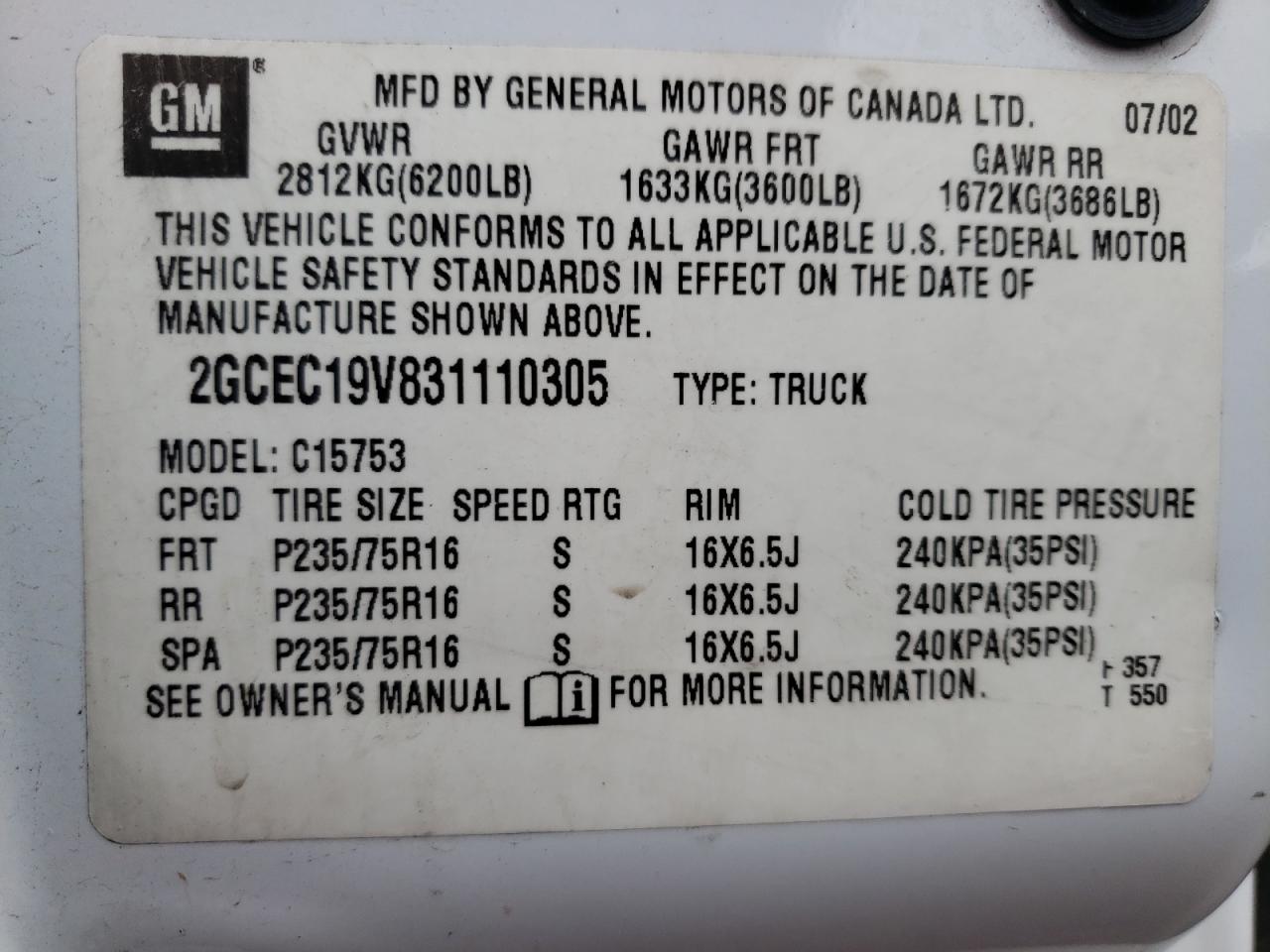 Photo 10 from auction – 2003 CHEVROLET SILVERADO with VIN 2GCEC19V831110305
