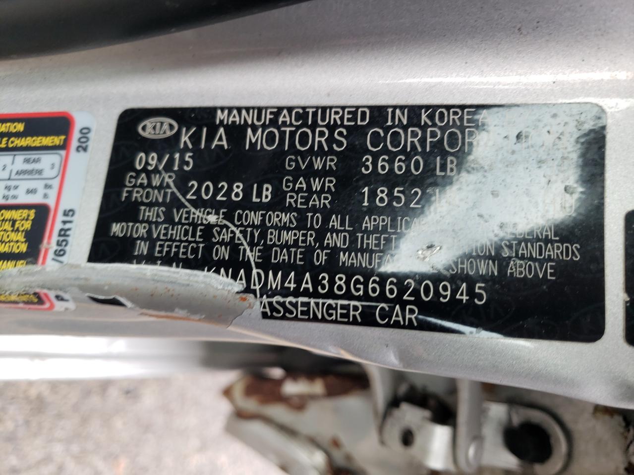 Photo 10 from auction – 2016 KIA RIO LX with VIN KNADM4A38G6620945