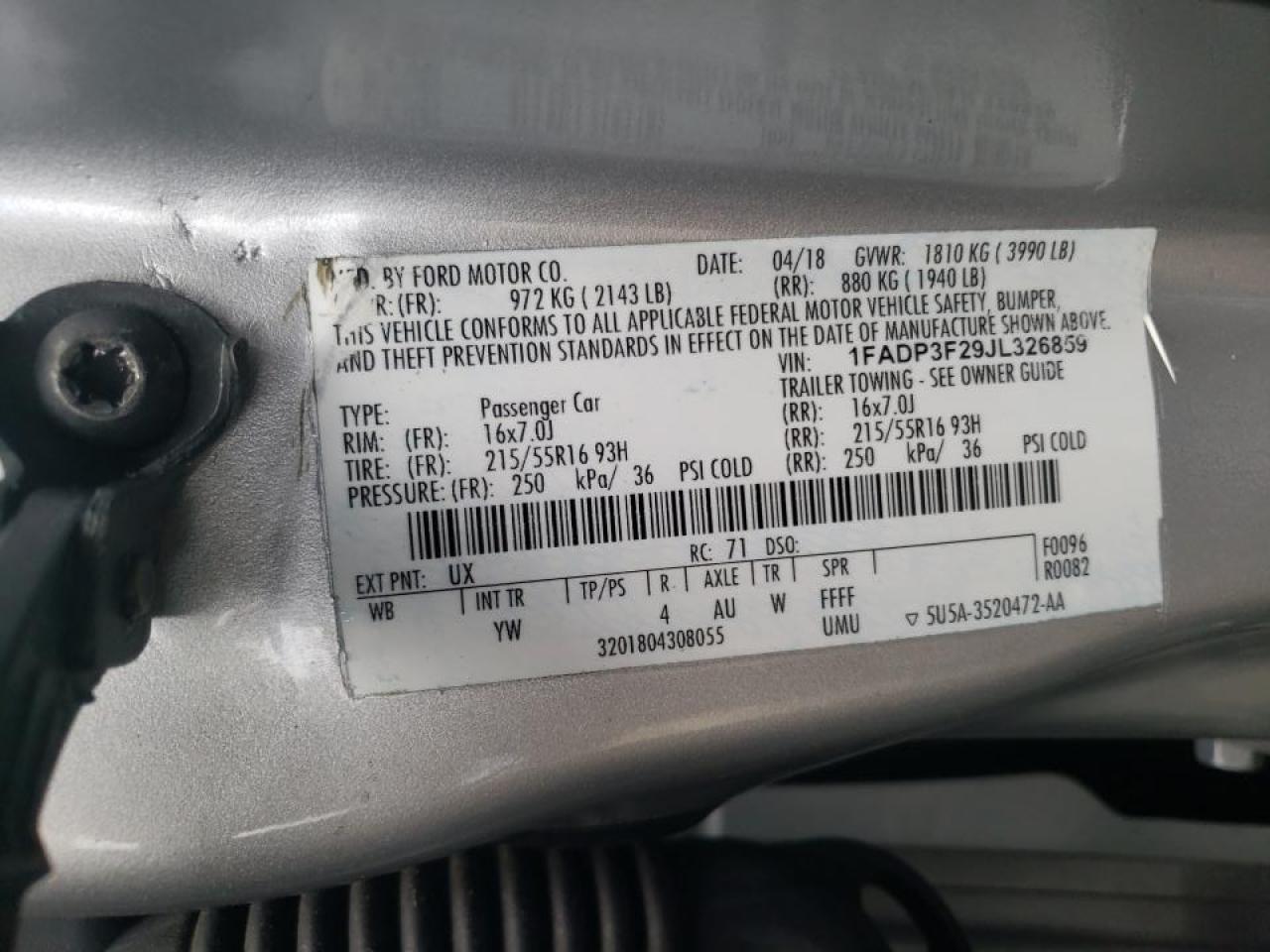 Photo 10 from auction – 2018 FORD FOCUS SE with VIN 1FADP3F29JL326859