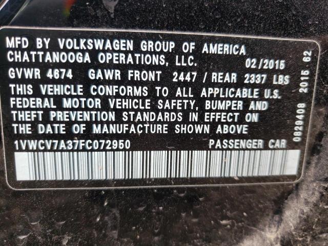 Photo 10 from auction – 2015 VOLKSWAGEN PASSAT SEL with VIN 1VWCV7A37FC072950