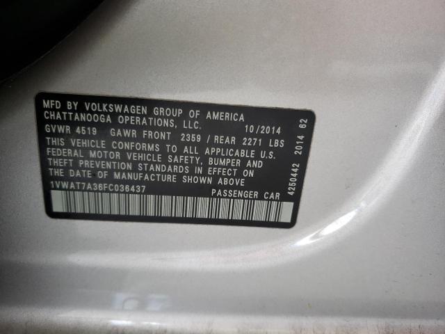 Photo 10 from auction – 2015 VOLKSWAGEN PASSAT S with VIN 1VWAT7A36FC036437