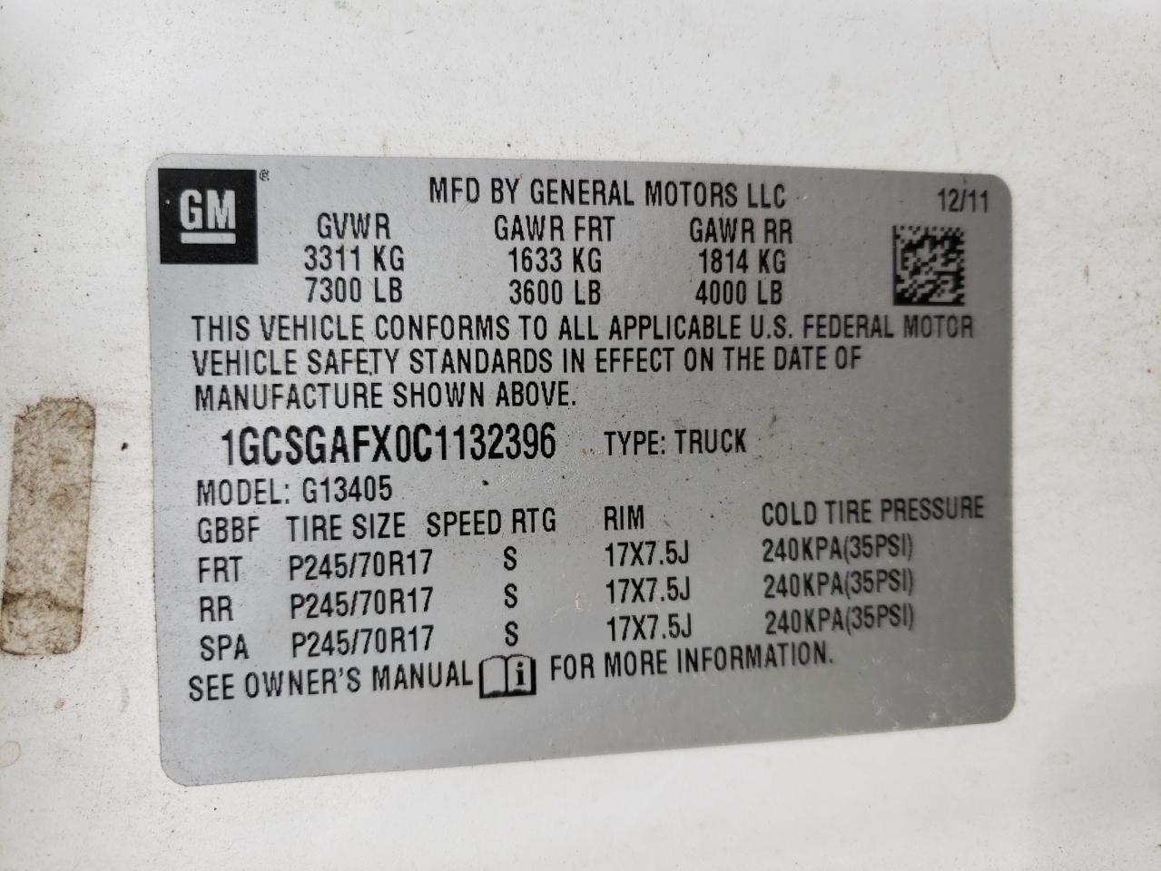 Photo 10 from auction – 2012 CHEVROLET EXPRESS G1 with VIN 1GCSGAFX0C1132396